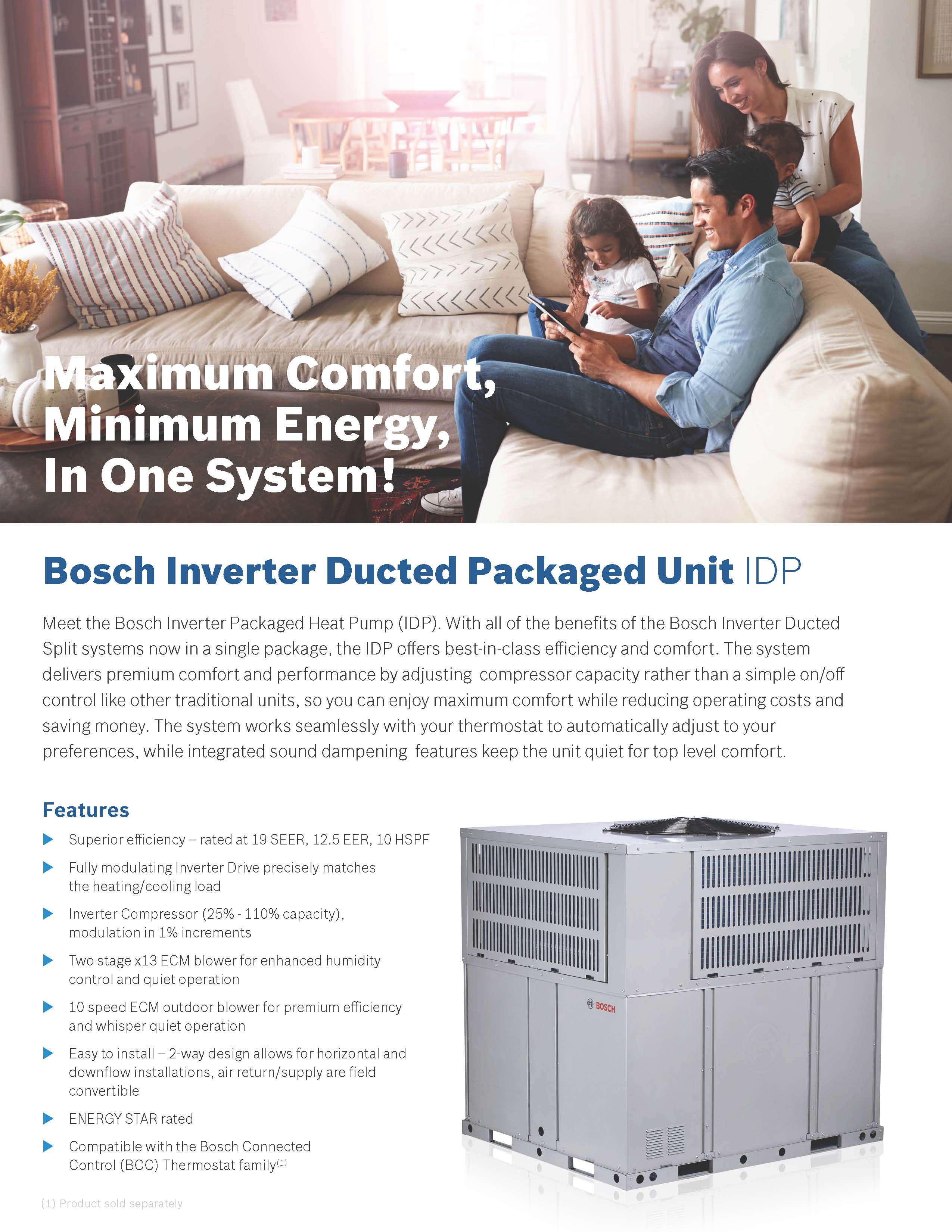 3 Ton Bosch 18 SEER2 Inverter Compressor Heat Pump DOWN-FLOW or HORIZONTAL Package Unit BRBA-36HWD1N1-M18